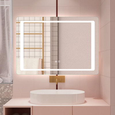 Probaty Bathrooms Led Mirror Dimmable Illuminated 800X600mm With Demister Pad Rectangular Backlit Wall Mounted,touch Sensor Switch from B&Q