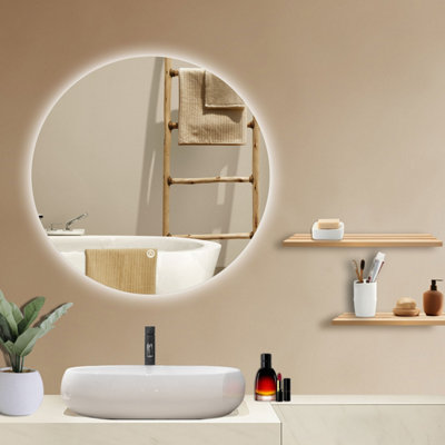 B&Q -  Led Mirror Round 600mm With Backlit Illuminated,anti-Fog Ip44,wall Mounted,touch Sensor Smart Vanity Mirror
