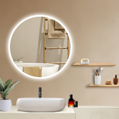 B&Q -  800mm Round Mirror With Dimmable Led IlluminatedDemister Pad Ip44,touch Sensor,backlit Wall Vanity Mirror