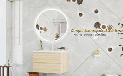 B&Q -  700mm Round 3 Colors Led Mirror With Bluetooth,anti-Fog Touch Sensor Backlit Illuminated Wall Mirror