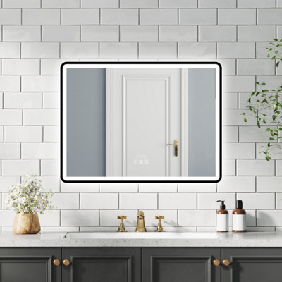 Probaty Bathrooms 3-Color Led Mirror Backlit,80X60Cm With Bluetooth And Clock,memory Function,anti-Fog Wall Black Framed Mirror from B&Q