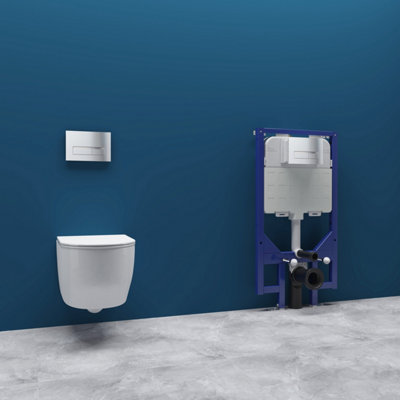 Sline Bathroom Rimless Wall Hung Toilet Uf Soft Close Seat Round Pan Wc Set With 1.14M Concealed Cistern Frame from B&Q