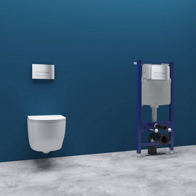 Sline Bathroom Rimless Wall Hung Toilet Uf Soft Close Seat Round Pan Wc Set & 1.14M Concealed Cistern Frame from B&Q