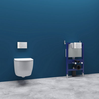 Sline Bathroom Rimless Wall Hung Toilet Uf Soft Close Seat Round Pan Wc & 0.82M Concealed Cistern Frame Set from B&Q