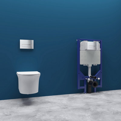 Sline Round Rimless Wall Hung Toilet Uf Soft Close Seat Bathroom White Wc Set & 1.14M Concealed Cistern Frame from B&Q