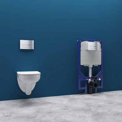 Sline Bathroom Rimless Wall Hung Toilet Uf Soft Close Seat Modern Round Pan White Wc Set & 1.14M Concealed Cistern Frame from B&Q