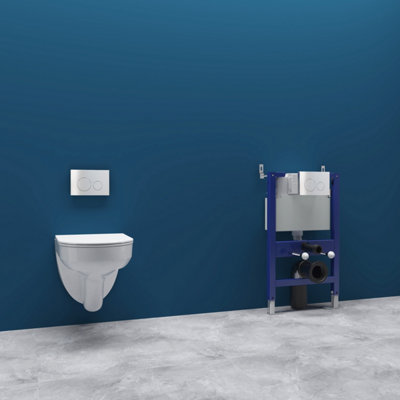 Sline Bathroom Rimless Wall Hung Toilet Uf Soft Close Seat Modern Round Pan White Wc With 0.82M Concealed Cistern Frame from B&Q