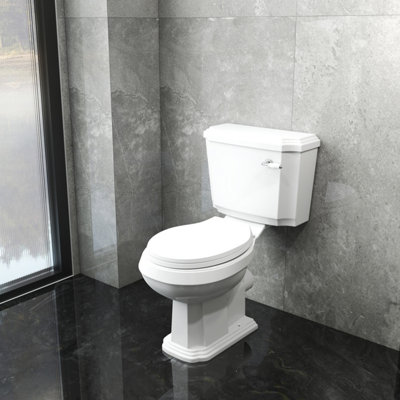 Sline White Traditional Close Coupled Toilet Wc Pan With Cistern And Soft Close Seat from B&Q