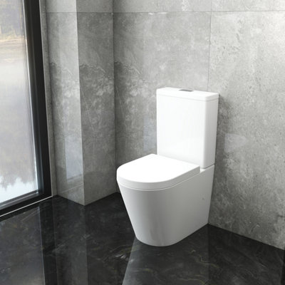 B&Q -  Close Coupled Rimless Toilet Round Pan With Soft Close Seat And Dual Flush Cistern White