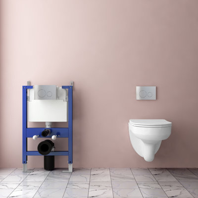 AVER-GROWTH Evergrow Bathroom Rimless Round Wall Hung Toilet Soft Uf Seat 0.82M Low Height Concealed Cistern Frame Chrome Button Flush Plate from B&Q