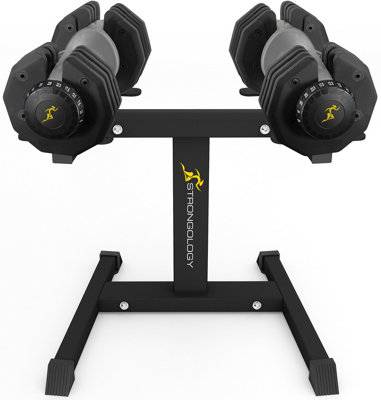 B&Q -  Strongology Urban25 Grey Adjustable Dumbbell Pair With Free Durable Steel Adjustable Urban25 Dumbbell Floor Stand