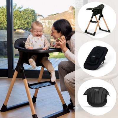 B&Q -  Mash High Chair Bundle With Newborn Pod And Cushion Black Bean