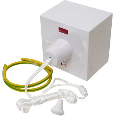 50A Ceiling Pull Cord Shower Switch with 47mm Surface Pattress Box and Earth Sleeving