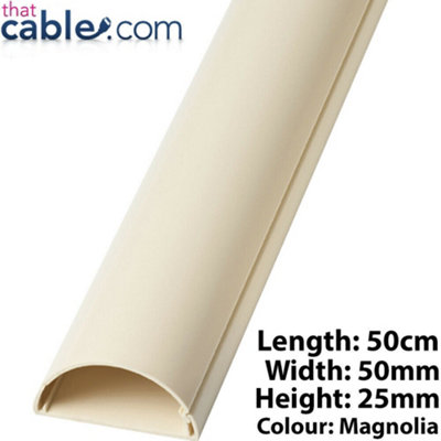 50cm 50mm x 25mm Magnolia Scart / Data Cable Trunking Conduit Cover AV Wall