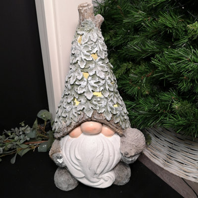 50cm Battery LED Christmas Gnome Ornament with Ivy Leaf Hat in Warm White