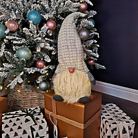 50cm Battery Operated Christmas Sitting Gonk Decoration in Light Grey