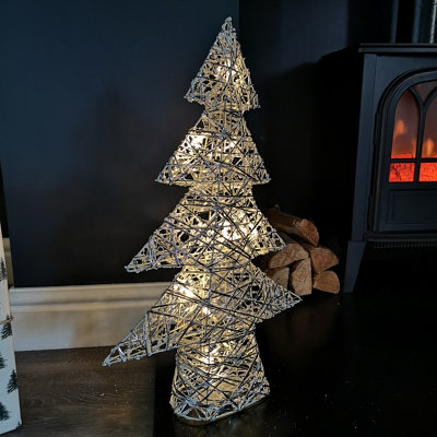 50cm Battery Operated Silver Woven Christmas Tree with Warm White LEDs