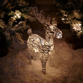 50cm Battery Operated Silver Woven Reindeer Christmas Decoration with 15 Warm White LEDs