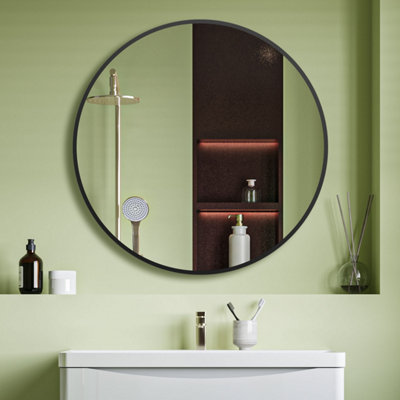 50cm Black Framed Round Mirror Bathroom Bedroom Hallway Dressing