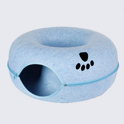 50CM Cats Tunnel Natural Felt Pet Cat Cave Bed Nest Round House Donut Interactive Toy Size S Blue (Paw) Price Comparisons | Compare The Build