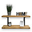 50cm Double Rustic Wooden Shelves Wall-Mounted Shelf with Seated Double Black L Brackets, Solid Timber - Ideal for Kitchen