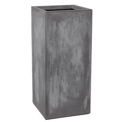 50cm Fibrecotta Cement Finish Tall Cube Planter