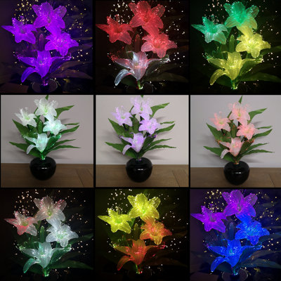 50cm High Fibre Optic White Lilies with Colour Changing Flowers