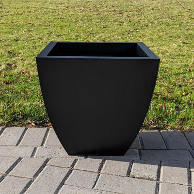 50cm High Zinc Galvanised Flared Cube Matte Black Planter
