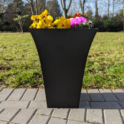 50cm High Zinc Galvanised Flared Cube Matte Black Planter