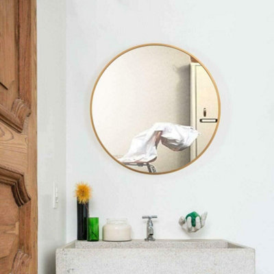 50cm Large Round Gold Wall Mounted Mirror Brass Metal Frame Bathroom Living Room