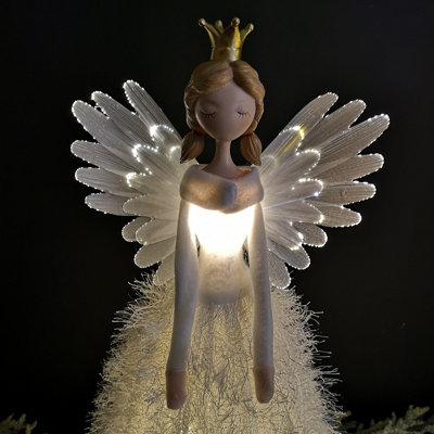 50cm Lit White Christmas Angel Decoration with Warm White LEDs