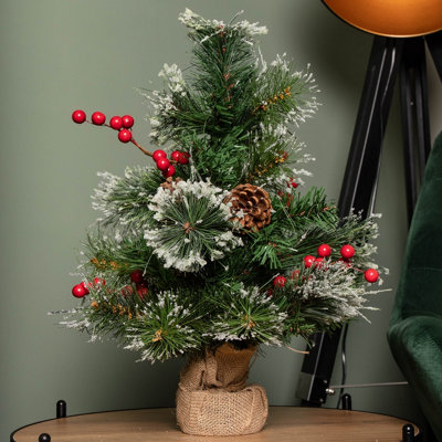 50cm Mini Christmas Tree with Red Berries, Pinecones and Frosted Tips ...