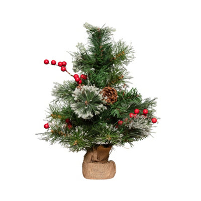 50cm Mini Christmas Tree with Red Berries, Pinecones and Frosted Tips ...