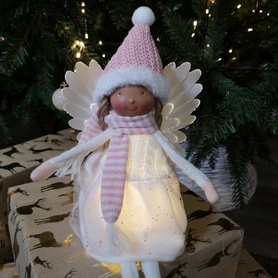 50cm Premier Christmas Lit Sitting Angel Decoration with Dangly Legs in Pink Price Comparisons | Compare The Build