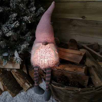 50cm Premier Christmas Sitting Female Light Up LED Gonk with Dangly Legs in Pink Hat