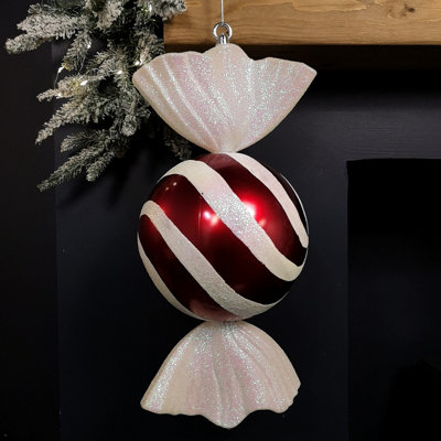 50cm Red and White Stripe Hanging Christmas Candy Bauble Decoration