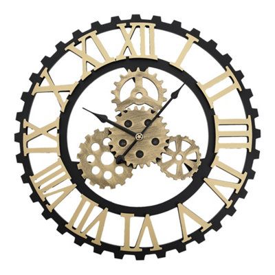 50cm Retro Round Gear Silent Wall Clock with Roman numeral Wall Hang Decor