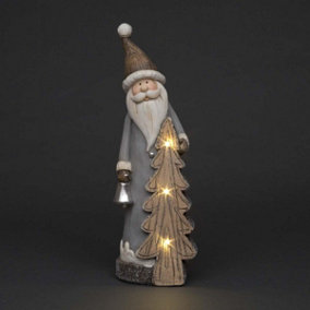 50cm Santa with Xmas Tree Figurine Christmas Resin Battery Operated LEDs Decoration