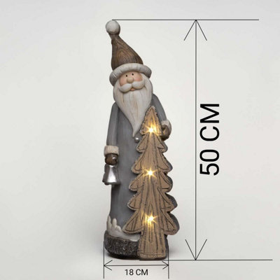 50cm Santa with Xmas Tree Figurine Christmas Resin Battery Operated LEDs Decoration