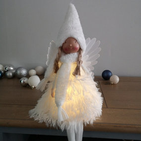 50cm Sitting White Angel Christmas Decoration with Warm White LEDs