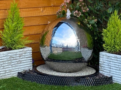 50cm Stainless Steel Sphere Modern Metal Mains Plugin Powered Water Feature