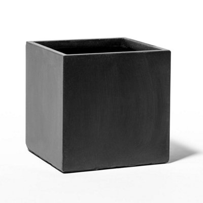 50cm Terracotta Fibrecotta Dark Grey Cube Planter