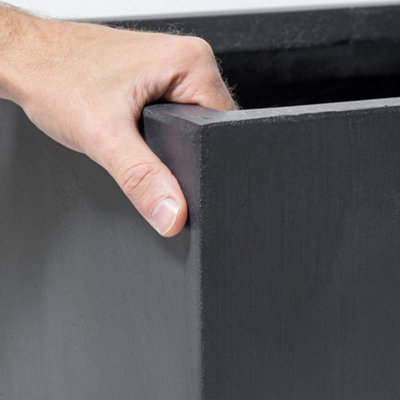 50cm Terracotta Fibrecotta Dark Grey Cube Planter