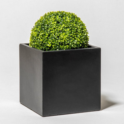 50cm Terracotta Fibrecotta Dark Grey Cube Planter - 4