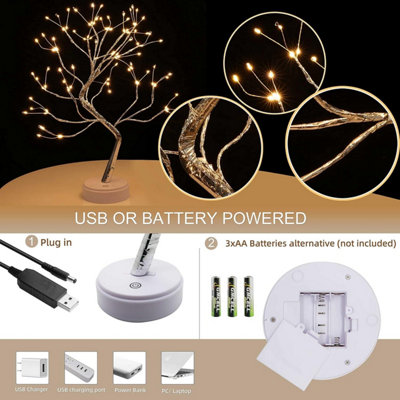 50cm Tree Lamp Twig Tree 108 LEDs Warm White Birch Tree USB/Battery Operated Tabletop Bonsai Tree