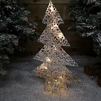 50cm Warm White Battery Operated LED White and Gold Tree Silhouette Christmas Decoration