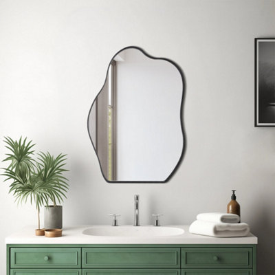 50cm x H 700cm W Irregular Wall Mounted Black Metal Framed Bathroom Mirror Decorative