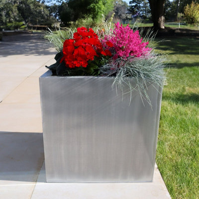 50cm Zinc Galvanised Brushed Silver Square Planter