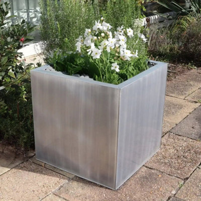 50cm Zinc Galvanised Brushed Silver Square Planter - 4