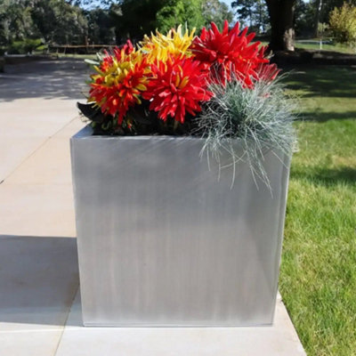 50cm Zinc Galvanised Brushed Silver Square Planter - 6